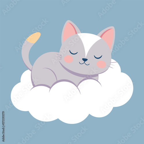 Cute cat sleeping on clouds vector cartoon illustration