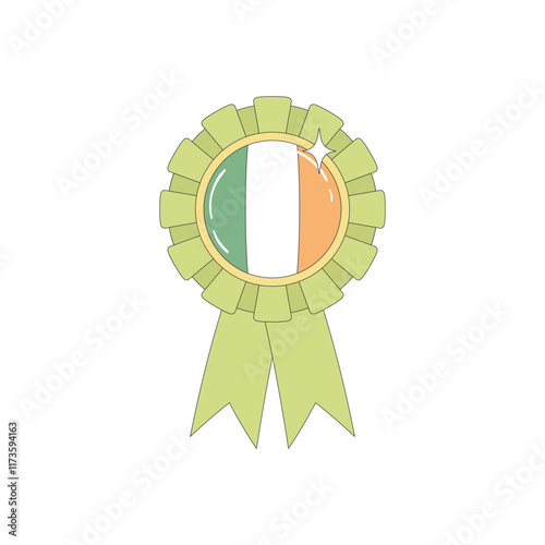 Ribbon rosette in the colors of the national flag of Ireland. Badge of the national holiday of Ireland, St. Patrick's Day.