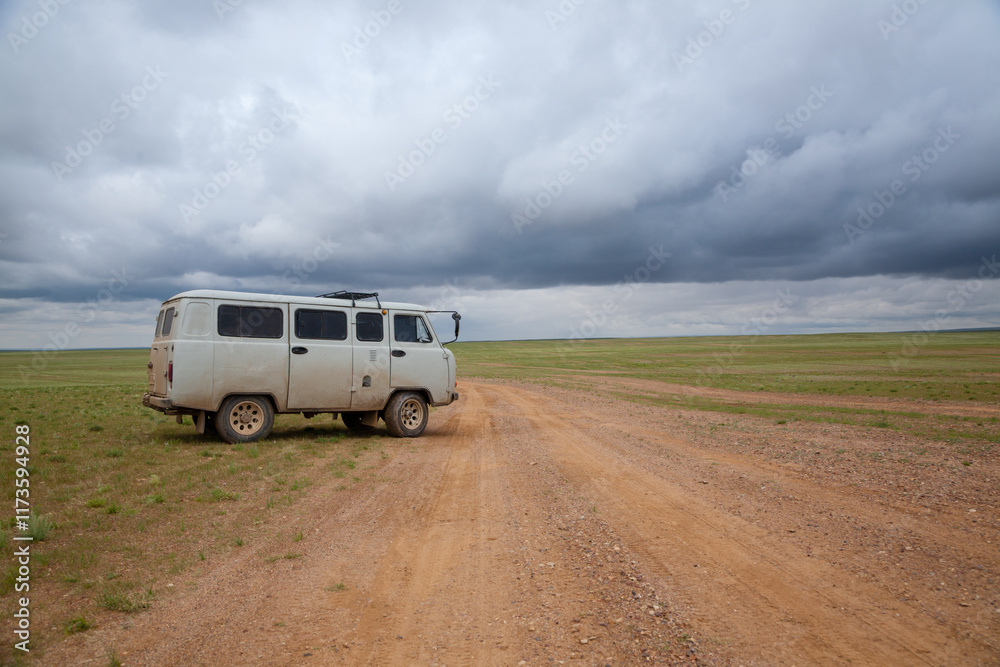 Off-road vehicles in remote region of Mongolia. Gobi desert area Off-road vehicles in remote region of Mongolia. Gobi desert area