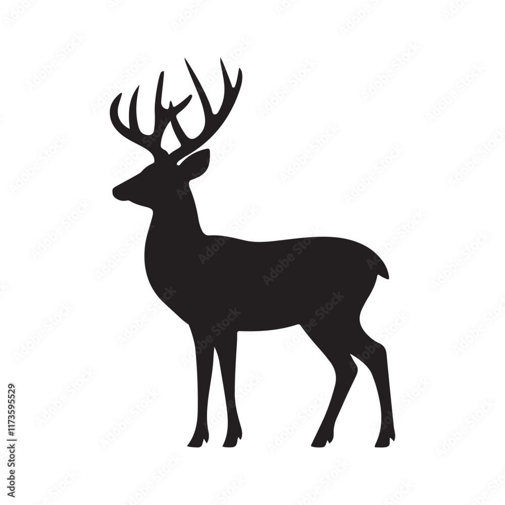 Obraz premium Deer black silhouette vector design on a white background