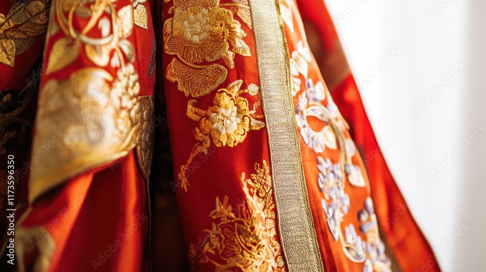 Naklejka premium Elegant Red and Gold Festival Robes Detail