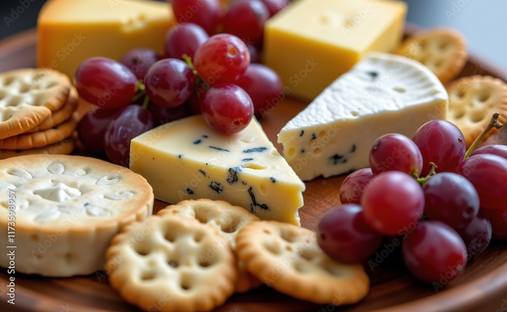 A selection of artisanal cheeses, including a creamy Camembert, a sharp cheddar, and a pungent blue cheese, displayed on a rustic wooden board.