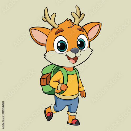 Cute Deer Student Go To School Cartoon Vector Icon Illustration