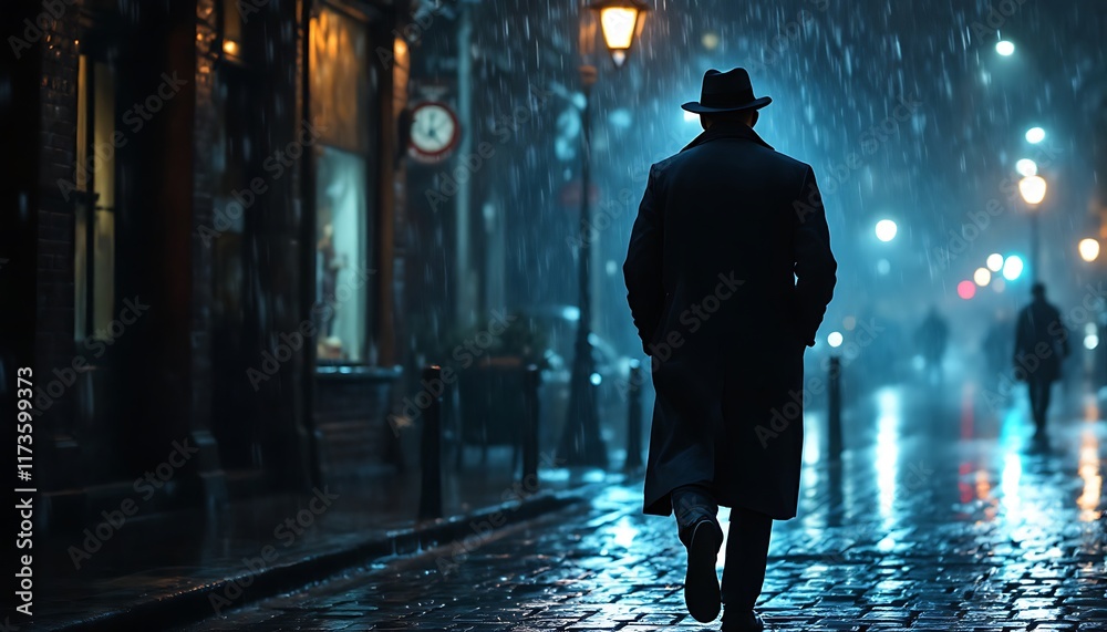 Solitary Figure in the Rain: A Nocturnal Cityscape Solitary Figure in the Rain: A Nocturnal Cityscape