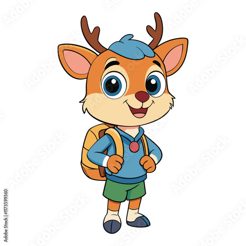 Cute Deer Student Go To School Cartoon Vector Icon Illustration