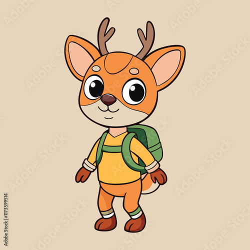 Cute Deer Student Go To School Cartoon Vector Icon Illustration