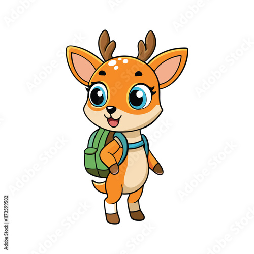 Cute Deer Student Go To School Cartoon Vector Icon Illustration