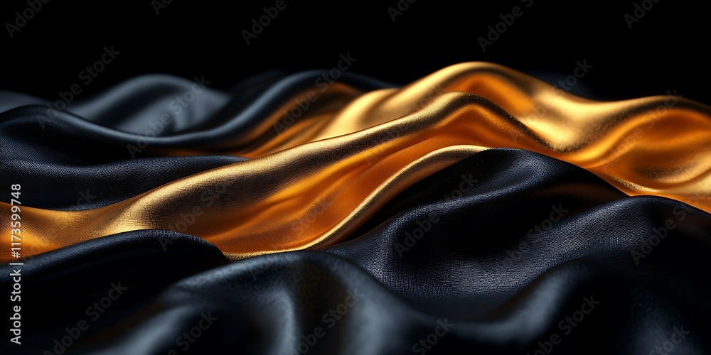 Flowing gold and black silk fabric on dark background. Flowing gold and black silk fabric on dark background.