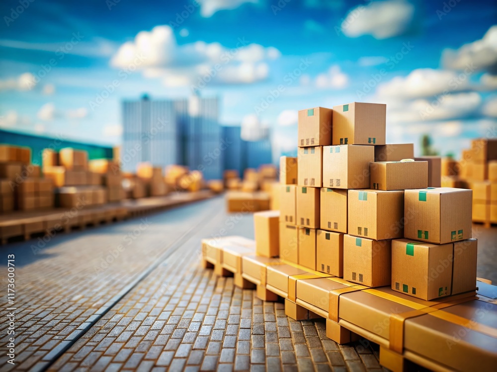 Tilt-Shift Photo: Row of Cardboard Boxes Ready for Delivery