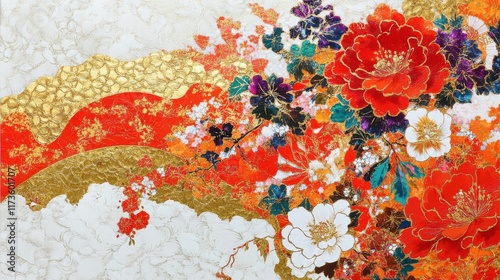 Vibrant Red and Gold Cheongsams with Floral Patterns