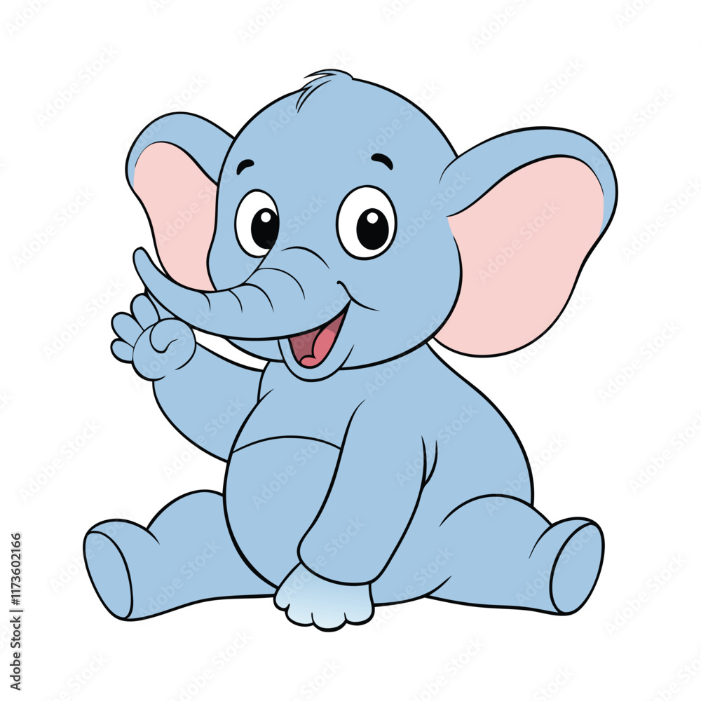 Naklejka premium Cute Elephant Sitting And Waving Hand