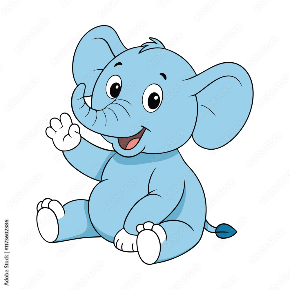 Fototapeta premium Cute Elephant Sitting And Waving Hand