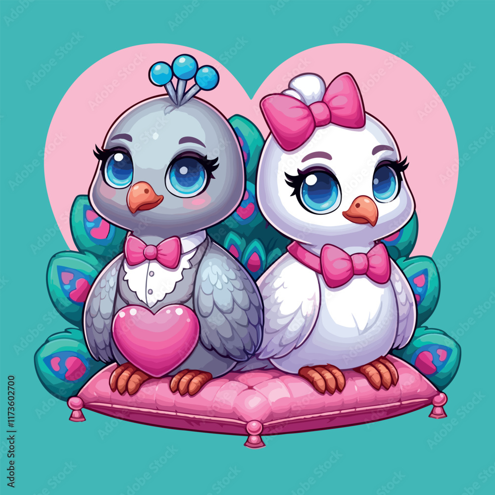 Obraz premium Cute Couple Peacock Vector Love Together for Valentine's Day