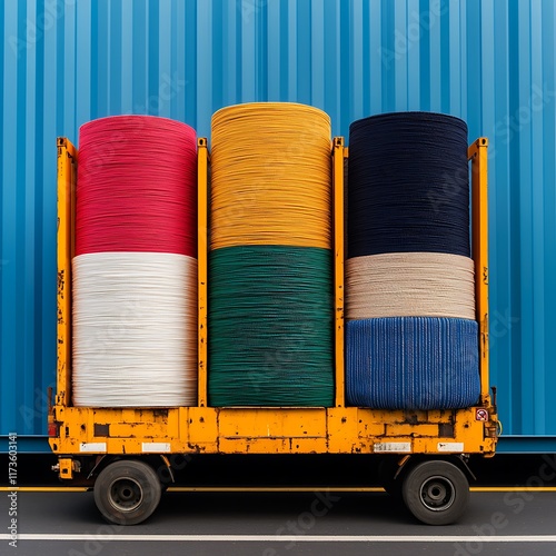 Loading daidido fabric rolls in temperature-controlled logistics for textile management industrial yard view