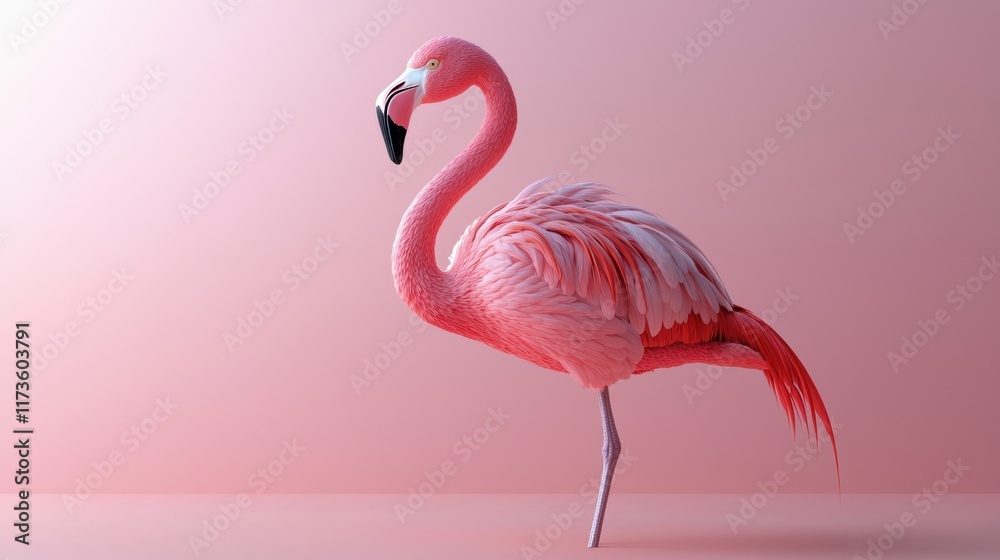Fototapeta premium Pink Flamingo Elegance: A Minimalist Bird Portrait