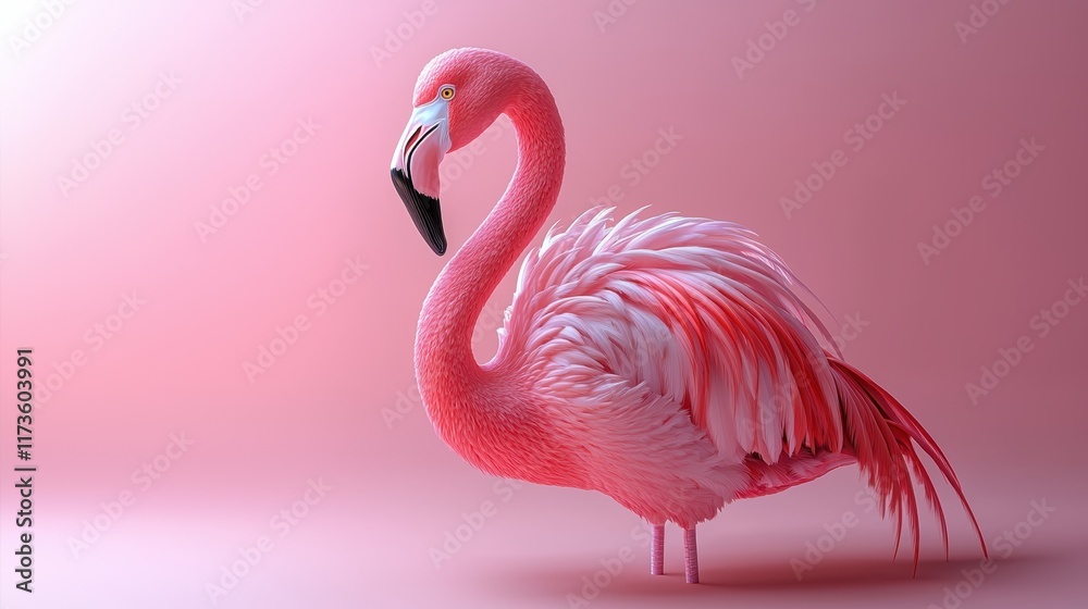Fototapeta premium Pink Flamingo Elegance: A Stunning 3D Render of a Flamingo in a Pink Studio