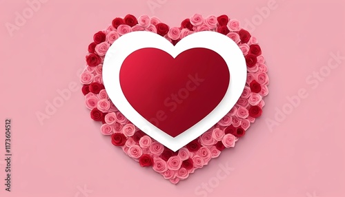 Floral Heart Made Out of Rose Flowers on Pink Background