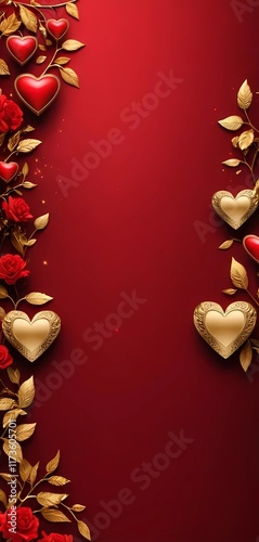 Lovers Day Red and Gold Background with Copy Space