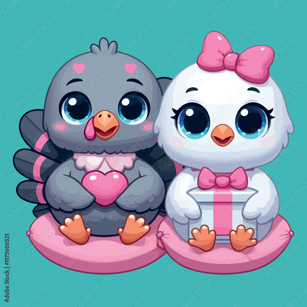 Obraz premium Cute Couple Turkey Vector Love Together for Valentine's Day