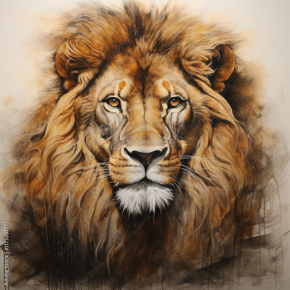 Fototapeta premium lion, beautiful portrait on a light background, drawing. .