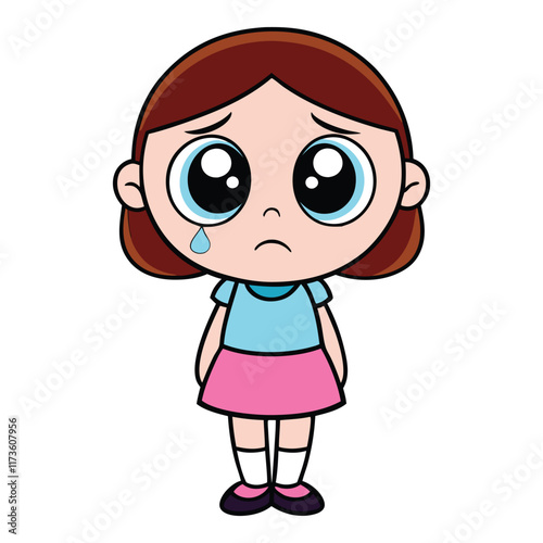 Cute Girl Crying Cartoon Vector Icon Illustration