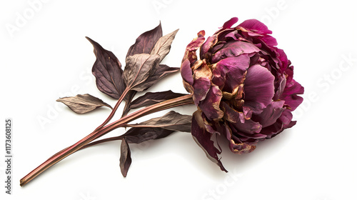 Dry and shriveled peony blossom isolated on white, withered, plant, withering, isolated. Blossom. Illustration