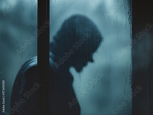 Shadowy figure behind glass - horror background