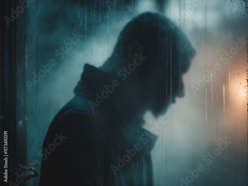 Shadowy figure behind glass - horror background