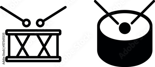 "Drum Vector Icon Set - Musical and Percussion Instrument Designs"