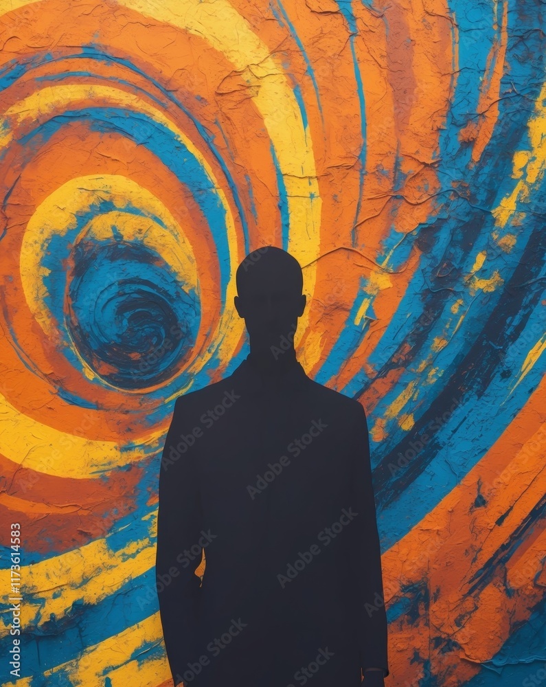 Obraz premium Colorful abstract wall art with silhouette figure and vibrant background