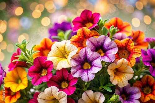 Vibrant Calibrachoa Bouquet Close-up with Bokeh Background - Colorful Petals & Rich Bloom