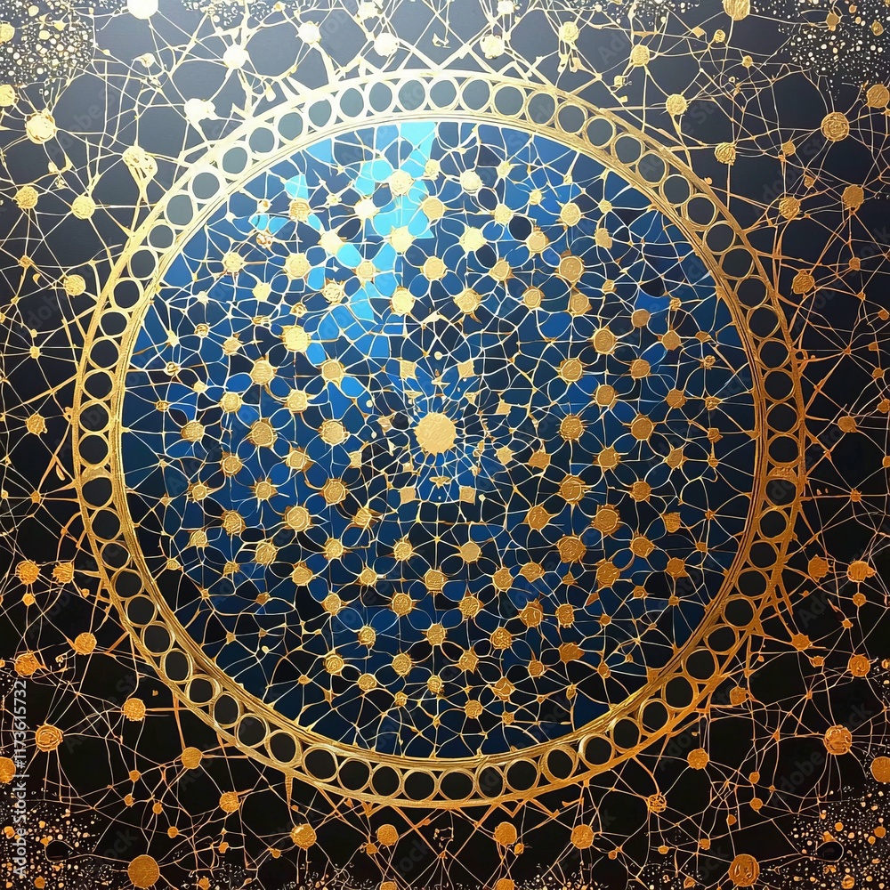 Fototapeta premium Intricate Geometric Vector Design with Cobalt, Gold, and White 