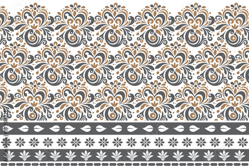 abstract seamless floral pattern with border design, featuring vintage botanical motifs and ethnic geometric patterns for fabric, textiles, wallpaper, and fashion accessories