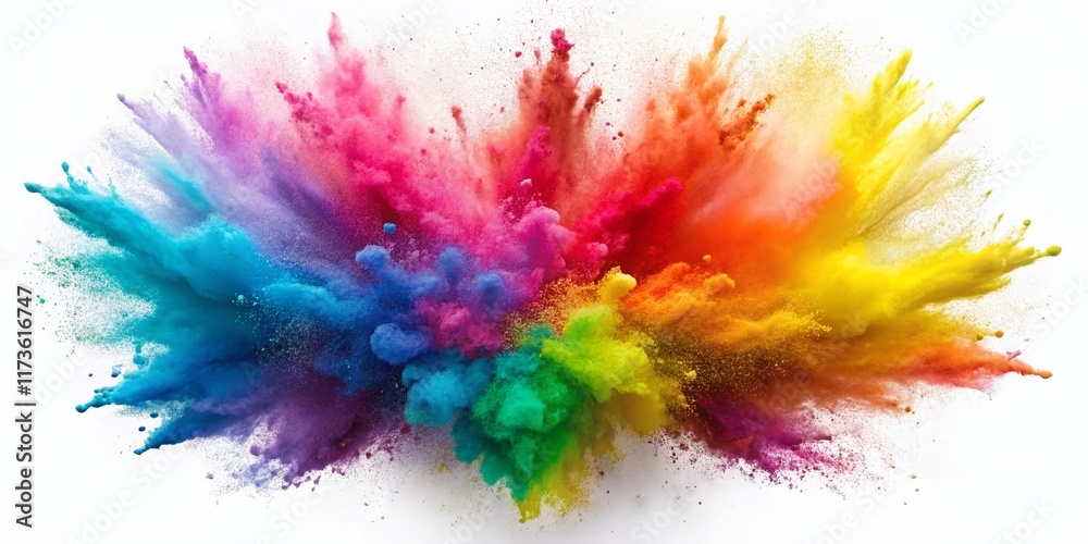 Fototapeta premium Vibrant Colorful Powder Explosion, Isolated White Background Stock Photo