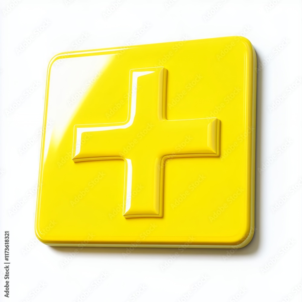 Obraz premium Glossy Yellow Plus Sign: A Bold, Minimalist 3D Icon