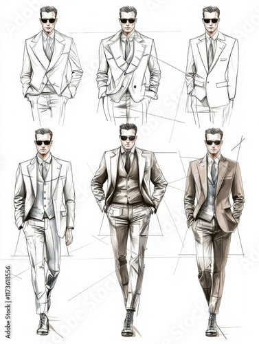 Stylish Male Fashion Sketches in Different Poses