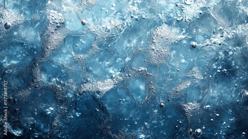 Obraz premium Abstract Blue Ice Texture with Air Bubbles: Frozen Water Close-Up
