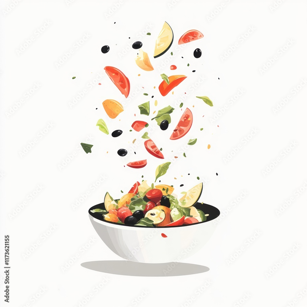 Fresh Salad Ingredients Falling Into Bowl