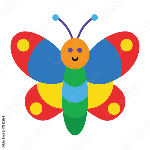 Colorful Plasticine Butterfly Vector Illustration for Kids - Cartoon Clipart & Line Art Design.eps