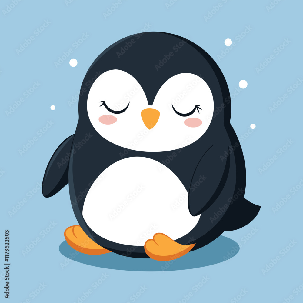 Naklejka premium Cute sleeping penguin vector cartoon illustration
