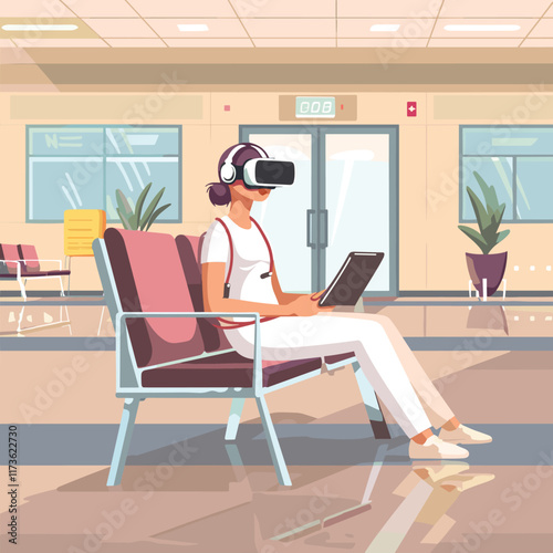 Elegant Illustration Of Using Virtual reality headset