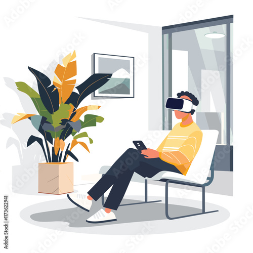 Elegant Illustration Of Using Virtual reality headset