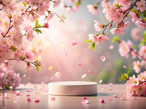 AI photo: vibrant spring Sakura, perfect product presentation.