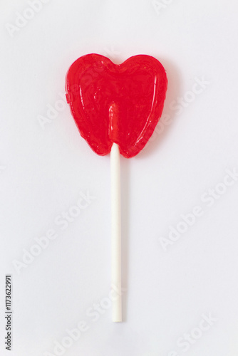 Red candy heart lollipop on white background, Valentine's day, Valentine's day, candy, candy, love
