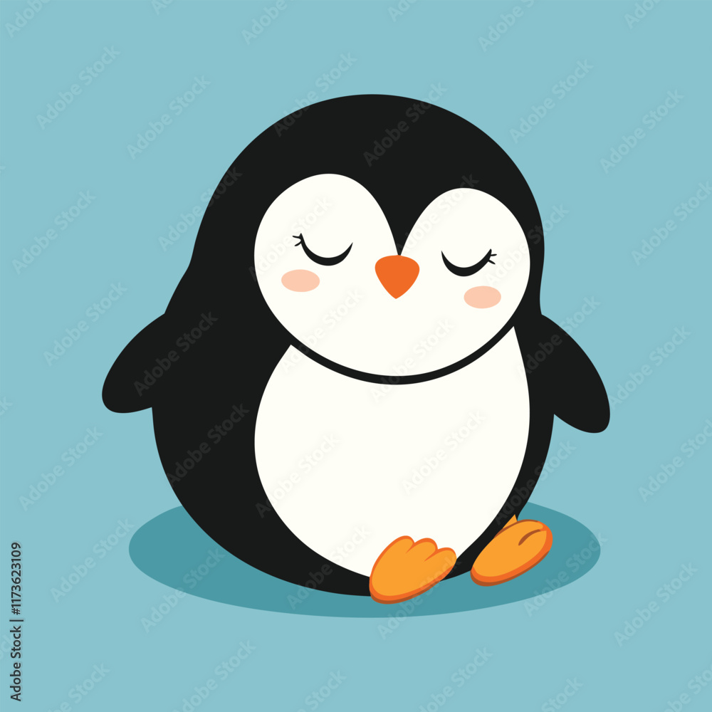 Fototapeta premium Cute sleeping penguin vector cartoon illustration
