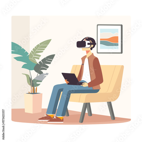 Elegant Illustration Of Using Virtual reality headset