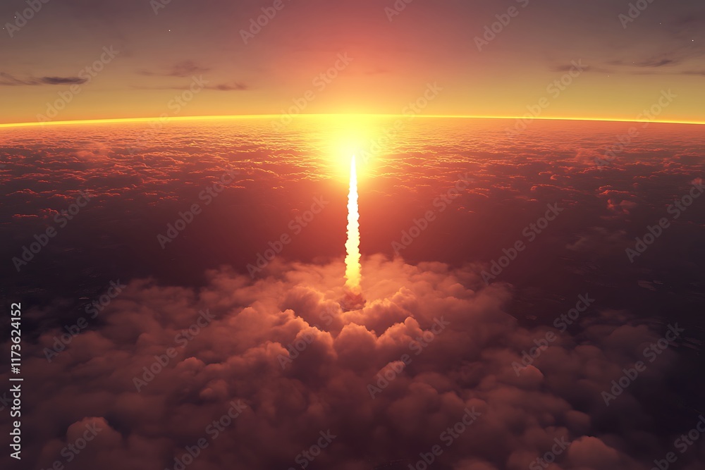 A rocket launches into the sky at sunrise, symbolizing exploration and innovation. A rocket launches into the sky at sunrise, symbolizing exploration and innovation.