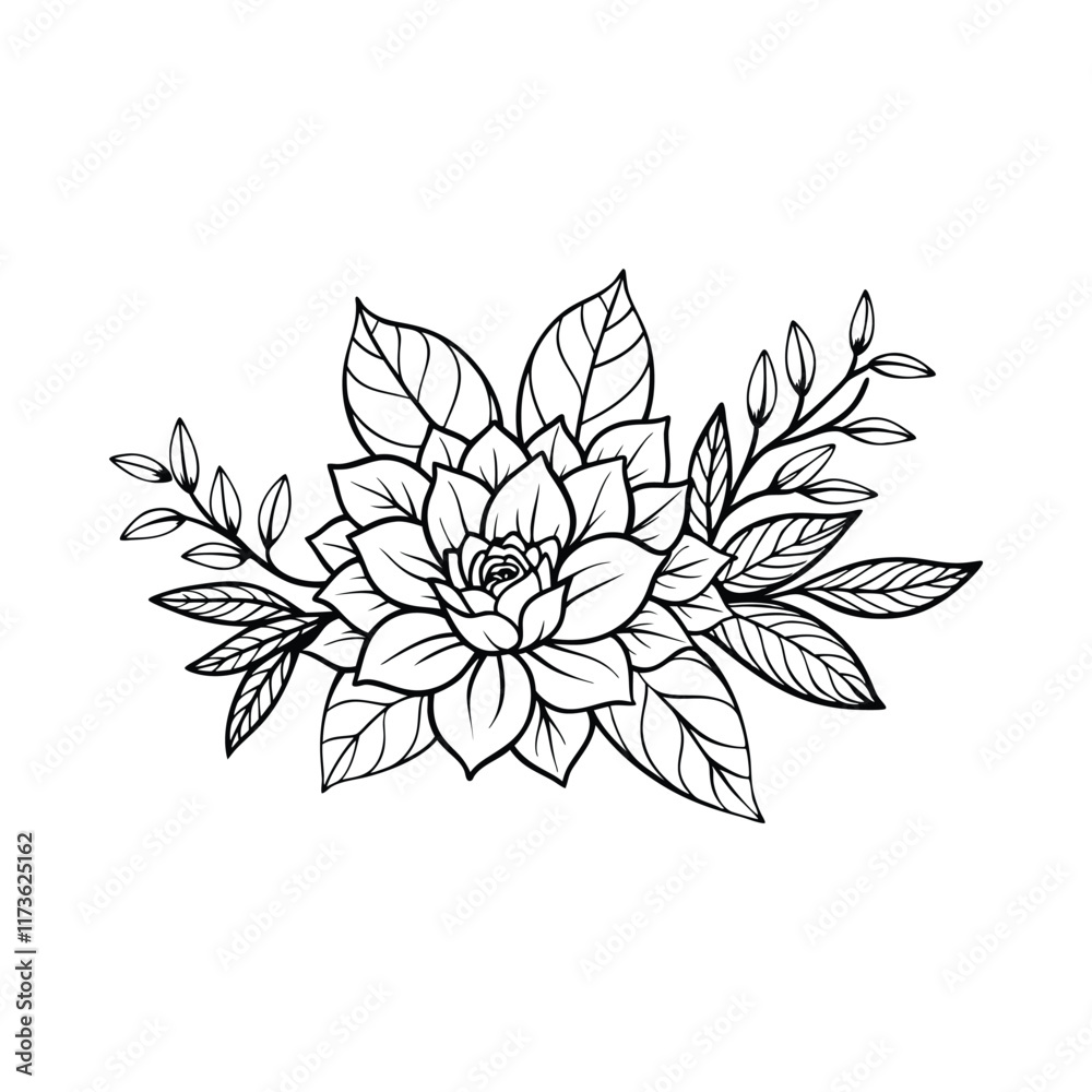 Floral bouquet illustration using clean line art Floral bouquet illustration using clean line art