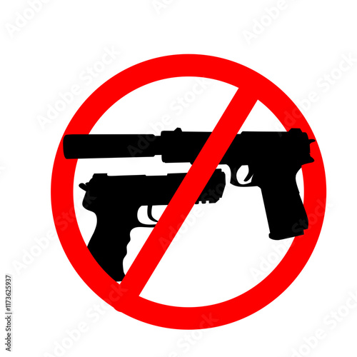 Pistol Gun Icon Vector silhouette illustration isolated on white background. Risks in conflict situations. police and military weapons. Anti-terrorism action. prohibited from being arme