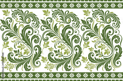 abstract seamless floral pattern with border design, vintage botanical elements, and ethnic geometric details for textiles, fabric, wallpaper, and fashion styles